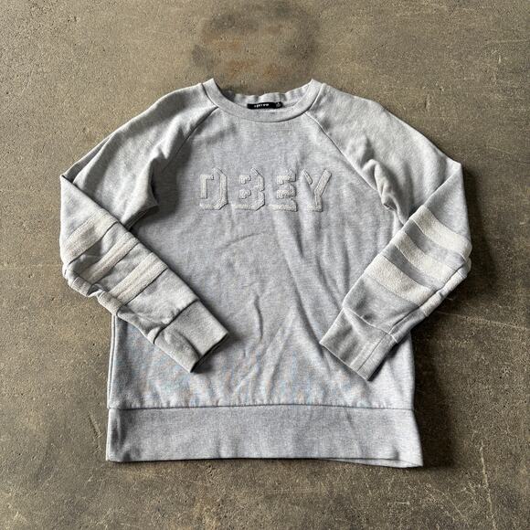 Obey Sweater Size S Small Gray Pullover Sweatshirt Pullover Casual Crew Neck - Picture 1 of 9